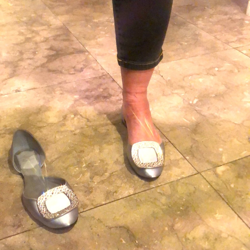 Roger Vivier baby blue satin flats w/brilliant crystal buckles gorgeous sz 34.5 - Picture 14 of 16